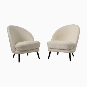 Scandinavian Mid-Century Modern White Sheepskin Lounge Chairs by Arne Norell, Set of 2-MJF-1105114