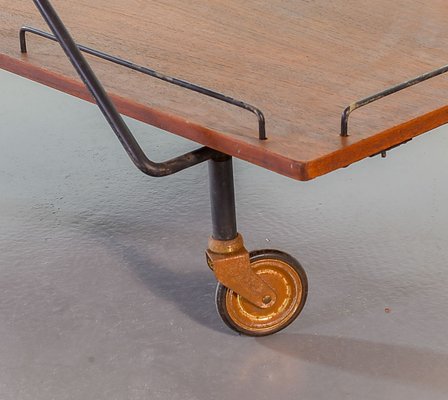 Scandinavian Minimalist Foldable and Mobile Teak Tea Trolley on Black Steel Frame, 1950s-IXC-743505