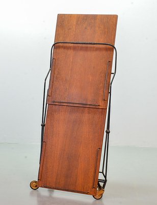 Scandinavian Minimalist Foldable and Mobile Teak Tea Trolley on Black Steel Frame, 1950s-IXC-743505