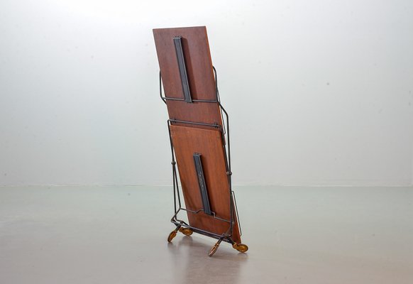 Scandinavian Minimalist Foldable and Mobile Teak Tea Trolley on Black Steel Frame, 1950s-IXC-743505