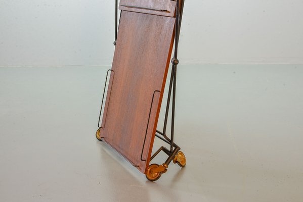 Scandinavian Minimalist Foldable and Mobile Teak Tea Trolley on Black Steel Frame, 1950s-IXC-743505