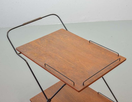 Scandinavian Minimalist Foldable and Mobile Teak Tea Trolley on Black Steel Frame, 1950s-IXC-743505