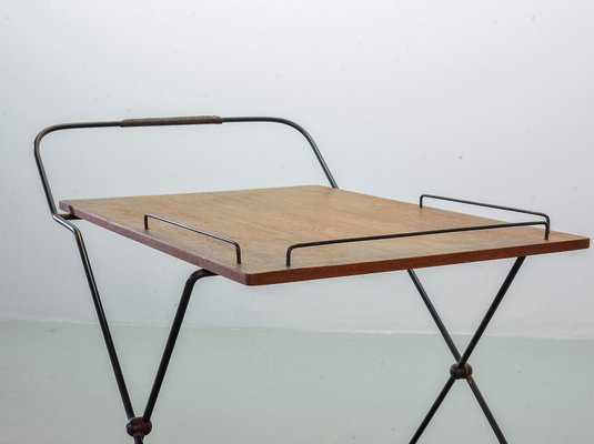 Scandinavian Minimalist Foldable and Mobile Teak Tea Trolley on Black Steel Frame, 1950s-IXC-743505