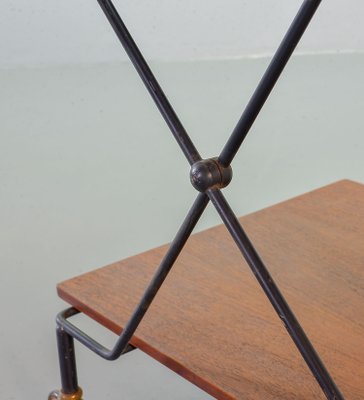 Scandinavian Minimalist Foldable and Mobile Teak Tea Trolley on Black Steel Frame, 1950s-IXC-743505