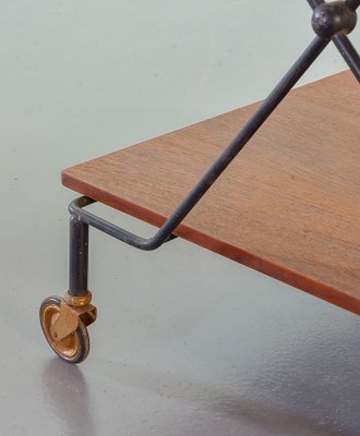 Scandinavian Minimalist Foldable and Mobile Teak Tea Trolley on Black Steel Frame, 1950s-IXC-743505