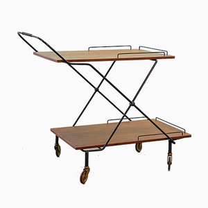 Scandinavian Minimalist Foldable and Mobile Teak Tea Trolley on Black Steel Frame, 1950s-IXC-743505