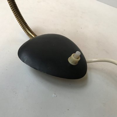 Scandinavian Modern Adjustable Black Wall Lamp in Brass, 1950s-LCR-989876