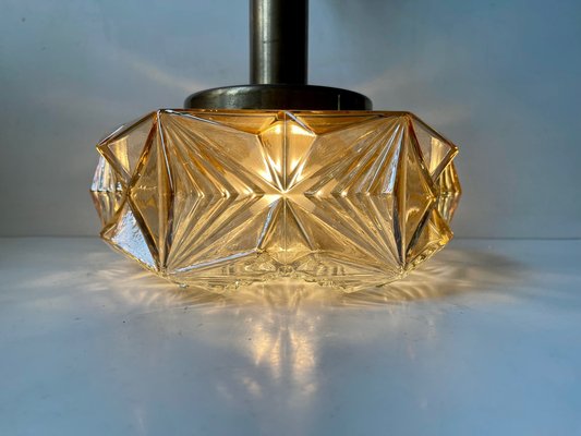 Scandinavian Modern Brass and Honey Glass Ceiling Lamp by Vitrika, 1960s-LCR-1315105