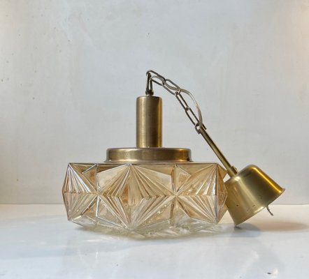 Scandinavian Modern Brass and Honey Glass Ceiling Lamp by Vitrika, 1960s-LCR-1315105