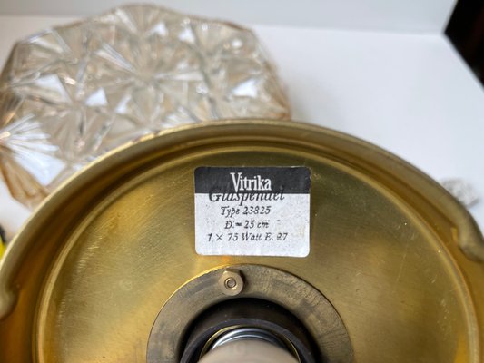 Scandinavian Modern Brass and Honey Glass Ceiling Lamp by Vitrika, 1960s-LCR-1315105