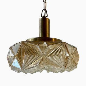 Scandinavian Modern Brass and Honey Glass Ceiling Lamp by Vitrika, 1960s-LCR-1315105