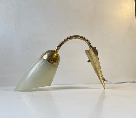 Scandinavian Modern Brass and Striped Glass Wall Sconce, 1950s-LCR-1421701