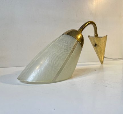 Scandinavian Modern Brass and Striped Glass Wall Sconce, 1950s-LCR-1421701