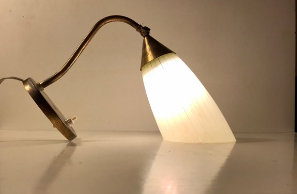 Scandinavian Modern Brass & Pinstripe Glass Wall Lamp, 1950s-LCR-838230