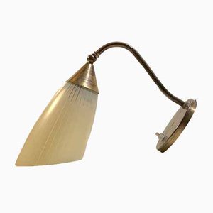 Scandinavian Modern Brass & Pinstripe Glass Wall Lamp, 1950s-LCR-838230