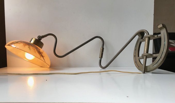 Scandinavian Modern Brass Swing Arm Sconce with Horseshoe, 1950s-LCR-731631