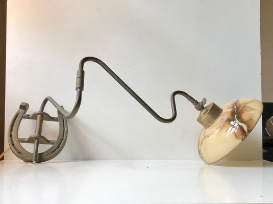 Scandinavian Modern Brass Swing Arm Sconce with Horseshoe, 1950s-LCR-731631