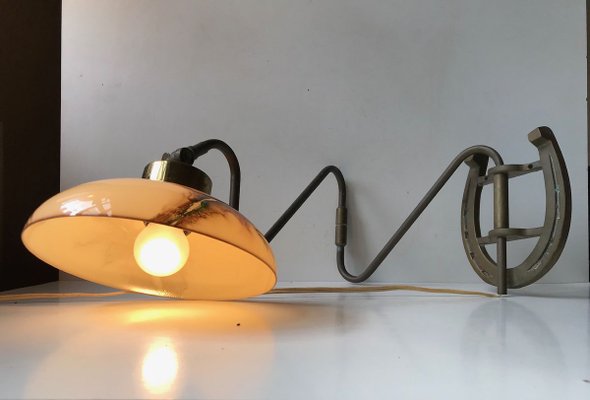 Scandinavian Modern Brass Swing Arm Sconce with Horseshoe, 1950s-LCR-731631