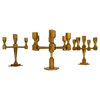 Scandinavian Modern Brass Table Candelabras from Gusum, Sweden, 1970s, Set of 3-UYK-1126763