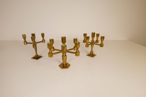 Scandinavian Modern Brass Table Candelabras from Gusum, Sweden, 1970s, Set of 3-UYK-1126763