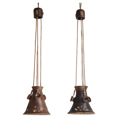 Scandinavian Modern Ceramic Pendant Lights in Earth Colored Glazing, Denmark, 1960s, Set of 2-WRF-1436960