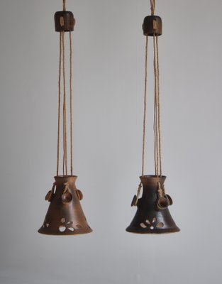 Scandinavian Modern Ceramic Pendant Lights in Earth Colored Glazing, Denmark, 1960s, Set of 2-WRF-1436960