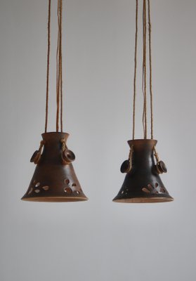 Scandinavian Modern Ceramic Pendant Lights in Earth Colored Glazing, Denmark, 1960s, Set of 2-WRF-1436960