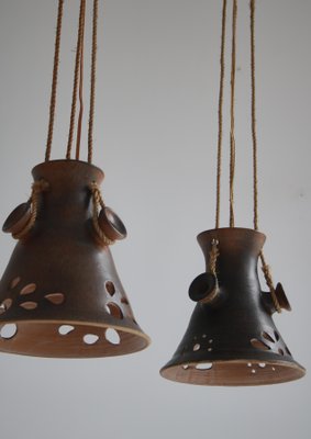 Scandinavian Modern Ceramic Pendant Lights in Earth Colored Glazing, Denmark, 1960s, Set of 2-WRF-1436960