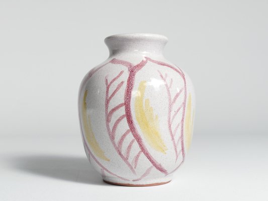 Scandinavian Modern Ceramic Vase with Red & Yellow Leaves from Alingsås Keramik, 1947-RUK-1758075