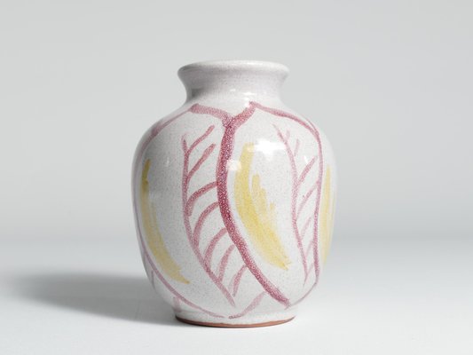 Scandinavian Modern Ceramic Vase with Red & Yellow Leaves from Alingsås Keramik, 1947-RUK-1758075