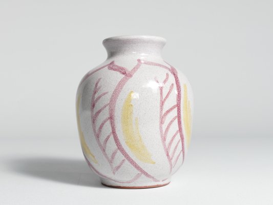 Scandinavian Modern Ceramic Vase with Red & Yellow Leaves from Alingsås Keramik, 1947-RUK-1758075