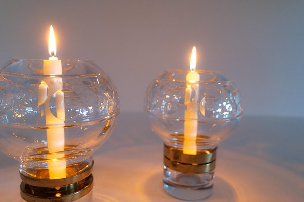 Scandinavian Modern Clear Crystal Candle Holders from Orrefors, Sweden, Set of 2-UYK-1126764