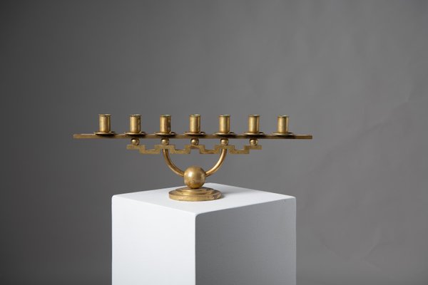 Scandinavian Modern Geometric Brass Candlestick Holder from Lars Holmström-MJF-1143122