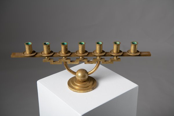 Scandinavian Modern Geometric Brass Candlestick Holder from Lars Holmström-MJF-1143122