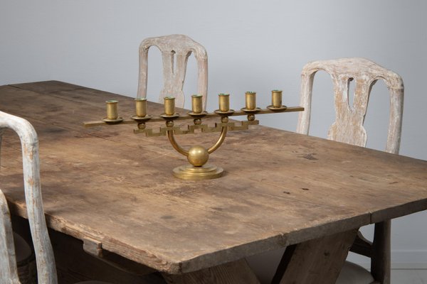 Scandinavian Modern Geometric Brass Candlestick Holder from Lars Holmström-MJF-1143122