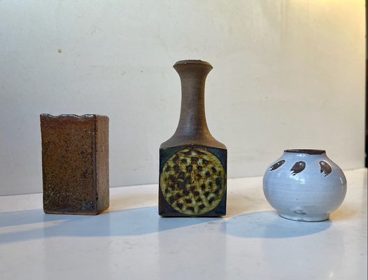 Scandinavian Modern Glazed Ceramic Studio Vases, 1960s, Set of 3-LCR-1235993