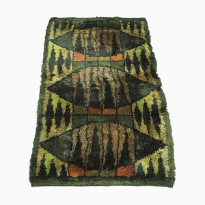 Scandinavian Modern High Pile Green Rya Rug, Sweden, 1960s-RUK-2026670