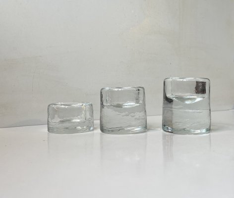 Scandinavian Modern Ice Glass Tealight Candleholders, 1980s, Set of 3-LCR-1797996