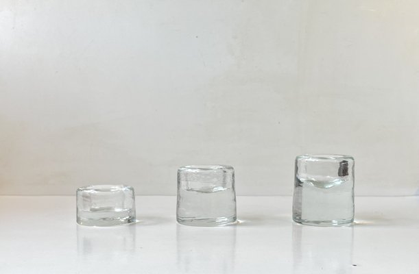 Scandinavian Modern Ice Glass Tealight Candleholders, 1980s, Set of 3-LCR-1797996