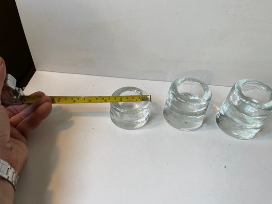 Scandinavian Modern Ice Glass Tealight Candleholders, 1980s, Set of 3-LCR-1797996