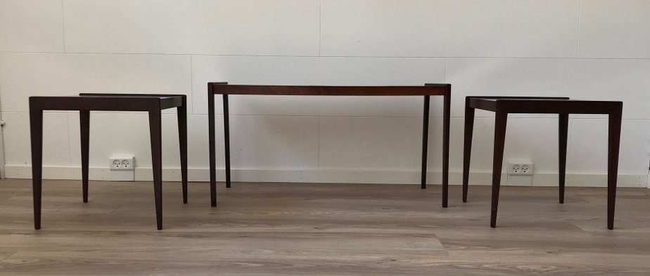 Scandinavian Modern Nesting Tables in Teak & Oak, 1970s, Set of 3-LCR-681275