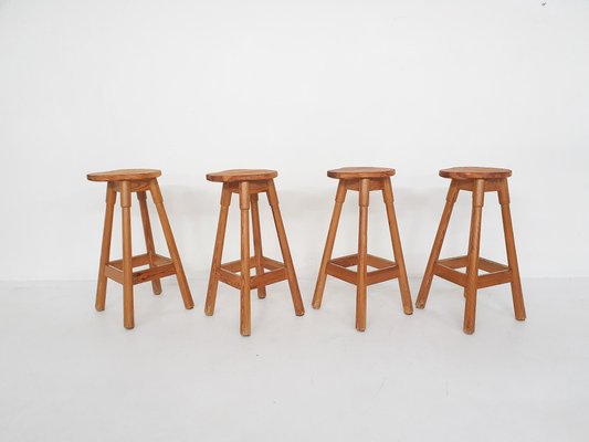 Scandinavian Modern Pinewood Bar Stools, 1970s, Set of 4-ZO-1076512