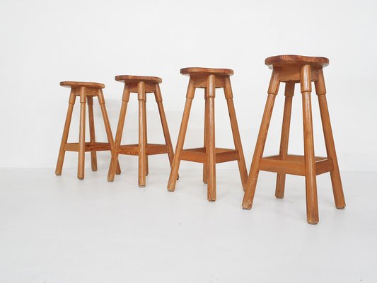 Scandinavian Modern Pinewood Bar Stools, 1970s, Set of 4-ZO-1317244