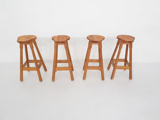 Scandinavian Modern Pinewood Bar Stools, 1970s, Set of 4-ZO-1076512