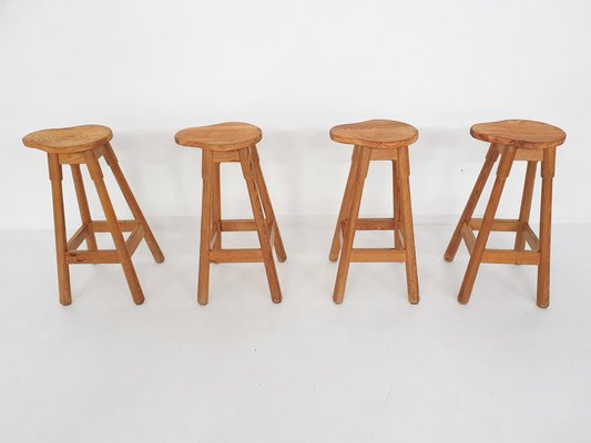 Scandinavian Modern Pinewood Bar Stools, 1970s, Set of 4-ZO-1317244