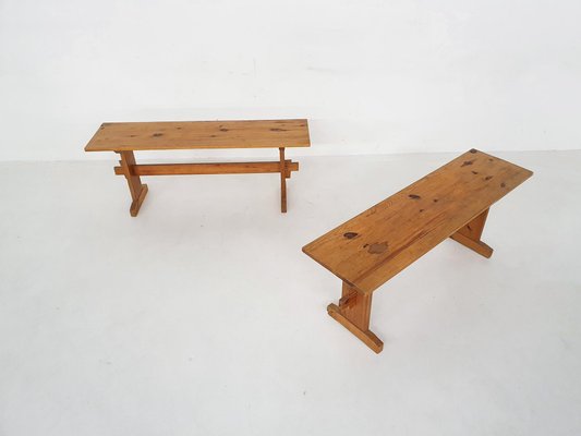 Scandinavian Modern Pinewood Benches, 1960s-ZO-808180