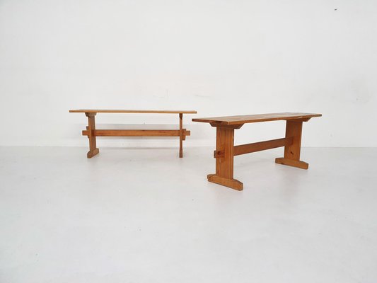 Scandinavian Modern Pinewood Benches, 1960s-ZO-808180