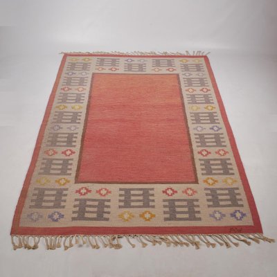 Scandinavian Modern Pink Rölakan Flatweave Rug by Alice Wallebäck, Sweden, 1960s-RUK-2022393