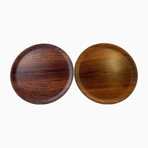 Scandinavian Modern Round Rosewood Serving Trays, 1960s, Set of 2-LCR-1756000