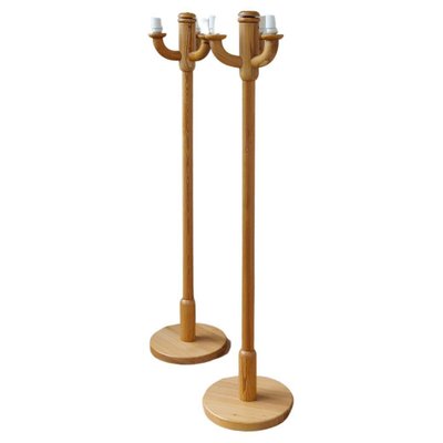 Scandinavian Modern Sculptural Floor Lamps in Pine, Sweden 1970s, Set of 2-UYK-1300664